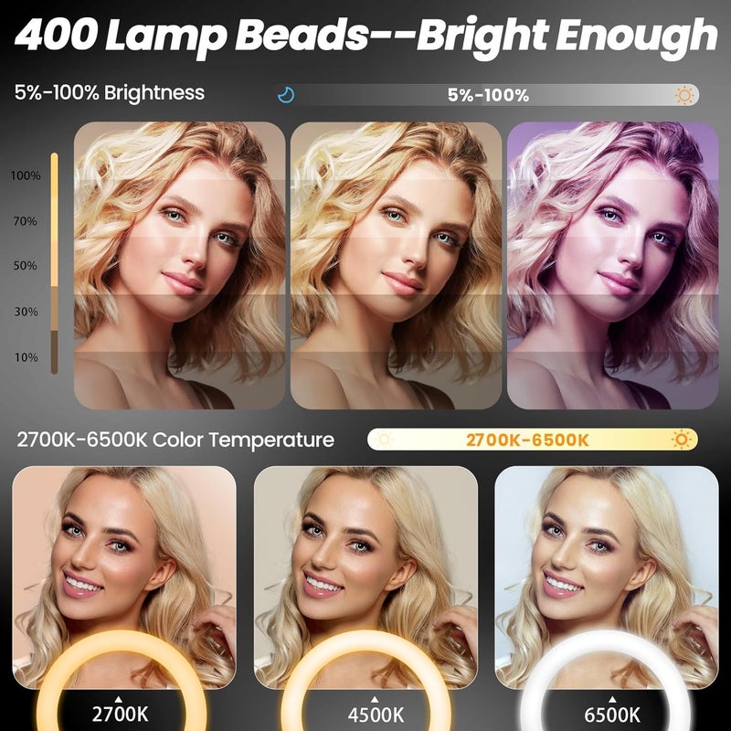 MACTREM 18" Foldable Ring Light with Stand for iPhone ipad Camera, 75" Tripod with Wheels 38W 6500K LED Display/Remote/2 USB Ports Large Big Ringlight Rolling for YouTube Facebook TikTok Live Video Recording - Image 4